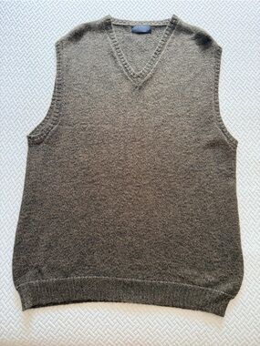 Alpaca Wool Blend Sweater Vest Mens size L Brown Olive Green V Neck Peru